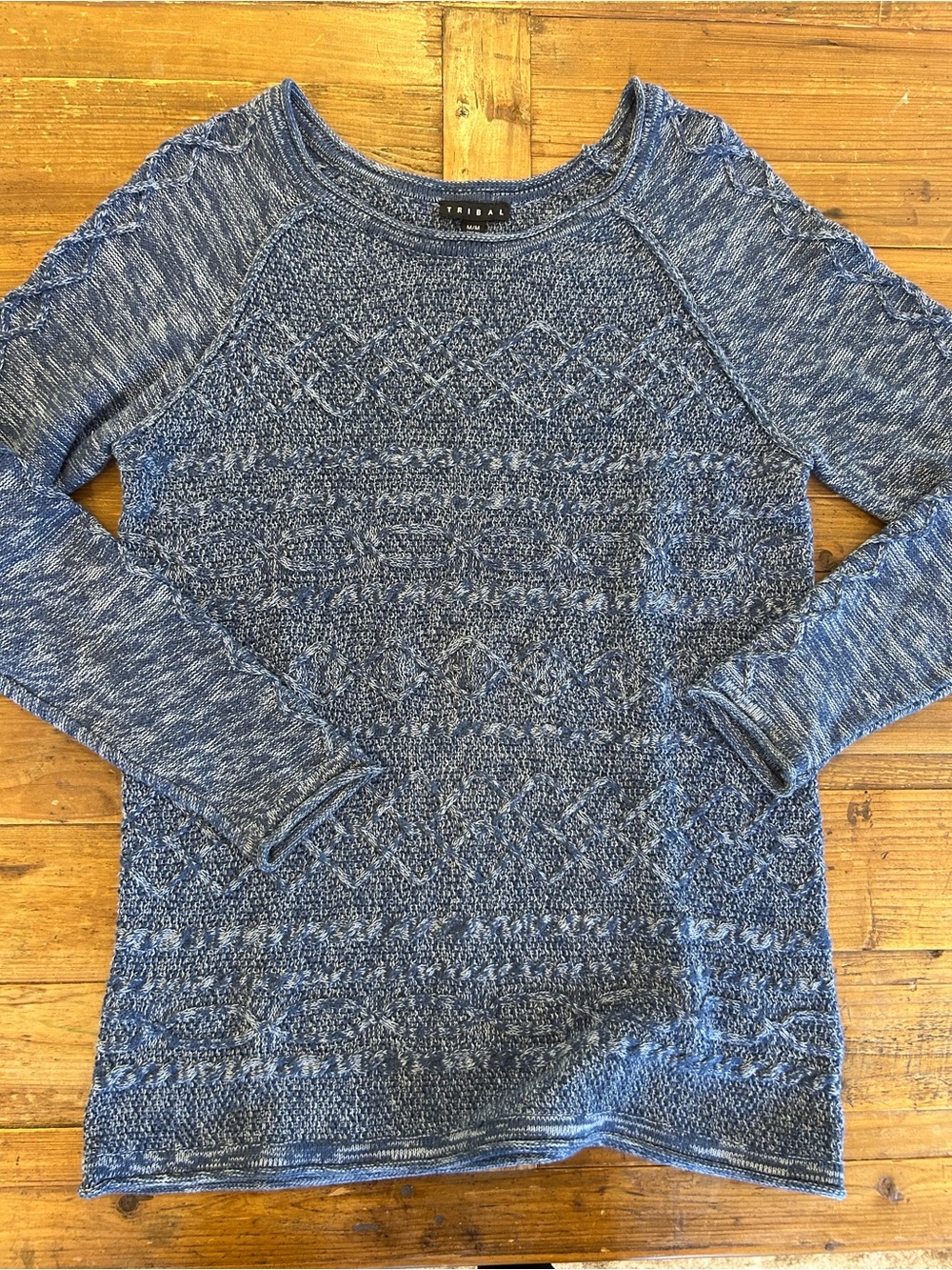 Tribal Blue Marled 100% Cotton Sweater